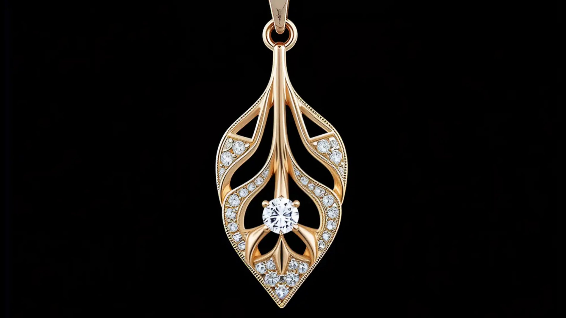 Pendentif en forme de feuille en or et en diamant.